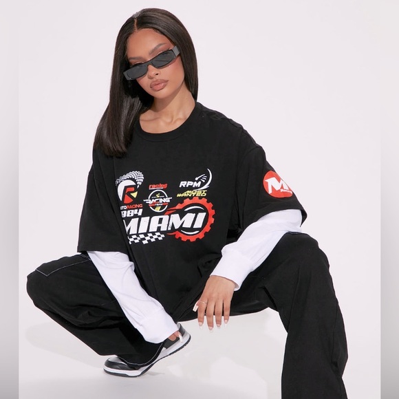 New Miami oversize race  track double sleeve top - Picture 1 of 1